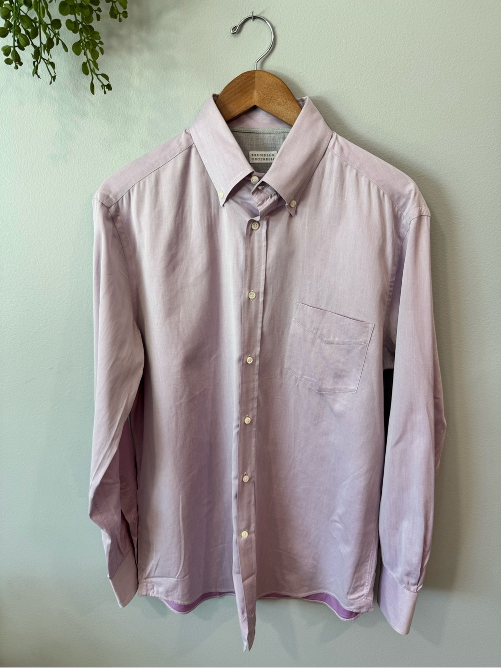 Brunello Cucinelli Men's Pale Lavender Button-Down Shirt Size Large